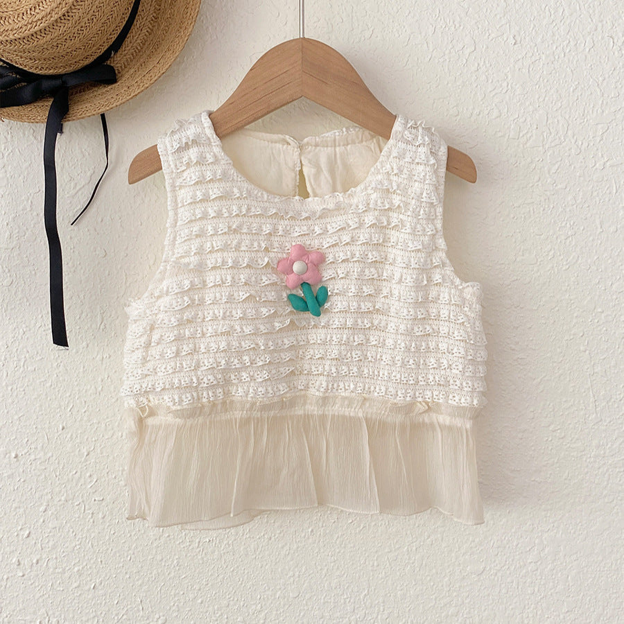Arrival Summer Baby Kids Girls Striped and Flowers Pattern Top Vest, MyKids-USA®, Baby & Children's Tops, MyKids-USA - Size/Age - 90 (12-24M) - Color - Apricot -  -  - TR2604242311-A.