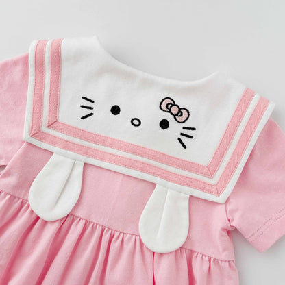 Summer Arrival Baby Girls Cute Preppy Short Sleeves Color Patchwork Onesies with Navy Collar, MyKids-USA®, Baby One-Pieces, MyKids-USA -  -  -  -  -  -  - 