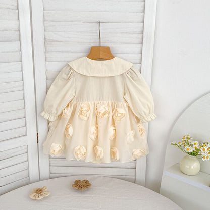 Autumn Baby Girls Flowers Pattern Long-sleeved Peter Pan Collar Onesies and Dress – Princess Sister Matching Set, MyKids-USA®, Baby & Toddler Outfits, MyKids-USA -  -  -  -  -  -  - 