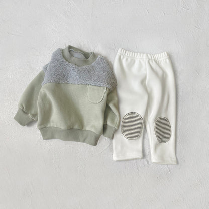 Winter and Spring Baby Kids Unisex Long Sleeves Casual Fluffy Color Patchwork Pullover and Pants Clothing Set, MyKids-USA®, Baby & Toddler Outfits, MyKids-USA - Size/Age - 73 (6-9M) - Color - Green -  -  - TR2601252206-B.