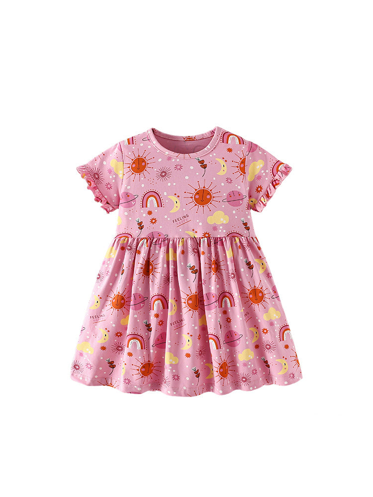 Summer Baby Kids Girls Short Sleeves Cartoon Pattern Dress