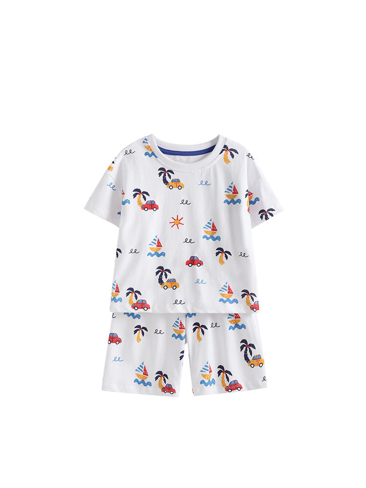 Arrival Summer Baby Kids Boys Short Sleeves Cartoon Pattern T-shirt and Shorts Clothing Set