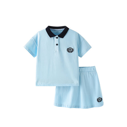 Summer Baby Kids Letters Logo Pattern Embroidered Polo Shirt and Shorts Clothing Set for Girls, MyKids-USA®, Baby & Toddler Outfits, MyKids-USA - Size/Age - 100 (2-3Y) - Color - Blue -  -  - TR2506032051-A