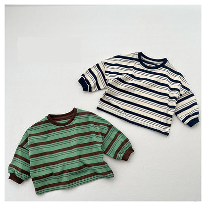 Baby Kids Boys Casual Striped Crew Neck Long Sleeve Loose Shirt