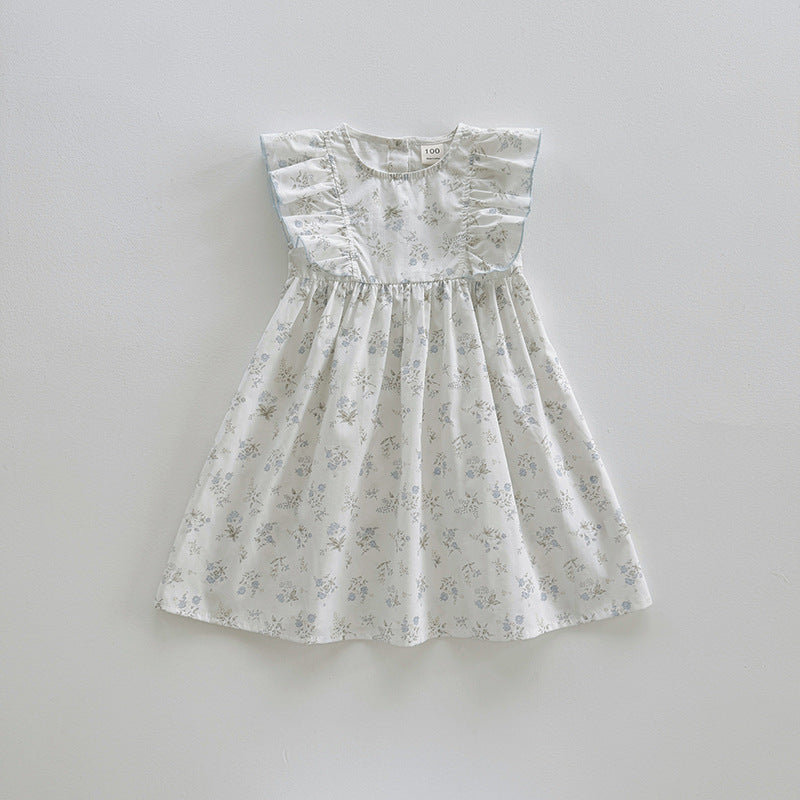 Summer Arrival Baby Girls Fly Sleeves Floral Pattern Dress, MyKids-USA®, Baby & Children's Dresses, MyKids-USA - Size/Age - 90 (12-24M) - Color - Blue -  -  - TR2604072237-A.