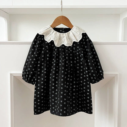 Autumn Baby Girls French Style Vintage Flowers Pattern Long-sleeved Onesies and Dress – Princess Sister Matching Set, MyKids-USA®, Baby & Toddler Dresses, MyKids-USA - Size/Age - 66 (3-6M) - Color - Black -  -  - TR2506202052-B