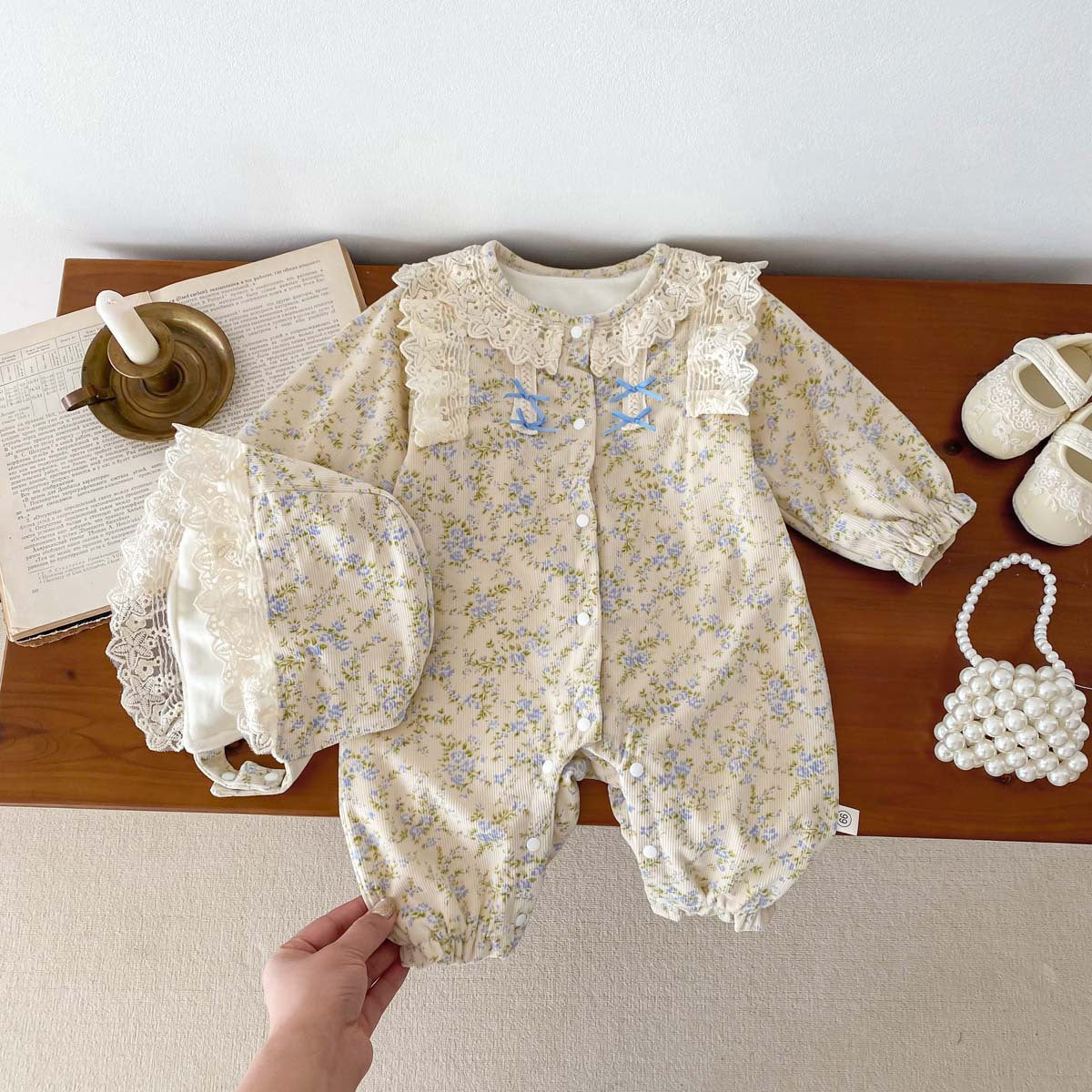 Winter Arrival Baby Girls Long Sleeves Floral Pattern Fleece-line Rompers with Hat, MyKids-USA®, Baby One-Pieces, MyKids-USA -  -  -  -  -  -  - 