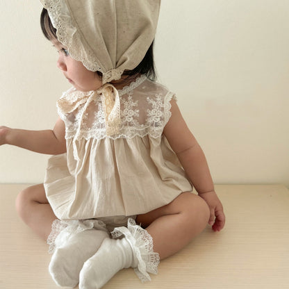 Summer Arrival Baby Girls Sleeveless Flowers Pattern Lace Patchwork Bodysuit