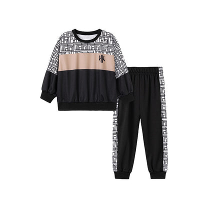 Spring and Autumn Baby Kids Boys Color Patchwork and Geometric Pattern Long Sleeves Top and Pants Casual Clothing Set, MyKids-USA®, Baby & Toddler Outfits, MyKids-USA - Size/Age - 90 (12-24M) - Color - Black -  -  - TR2510122251-A