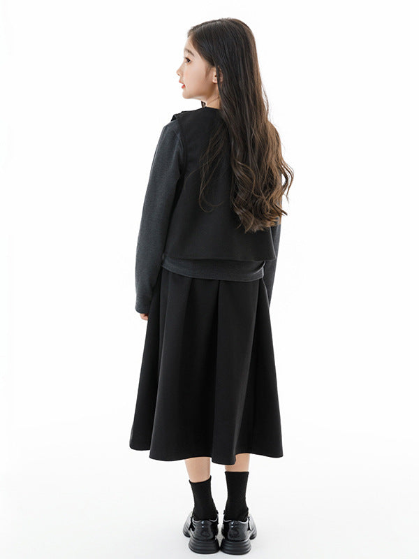 Arrival Autumn Kids Girls Grey Top, Black Sleeveless Vest and Skirt Clothing Set