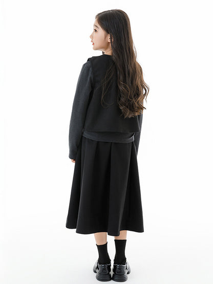 Arrival Autumn Kids Girls Grey Top, Black Sleeveless Vest and Skirt Clothing Set