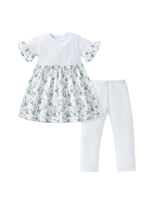 Summer Baby Kids Girls Floral Print Patchwork Dress And White Pants Clothing Set, MyKids-USA®, Baby & Toddler Outfits, MyKids-USA - Size/Age - 90 (12-24M) - Color - White -  -  - TR2404061120-A