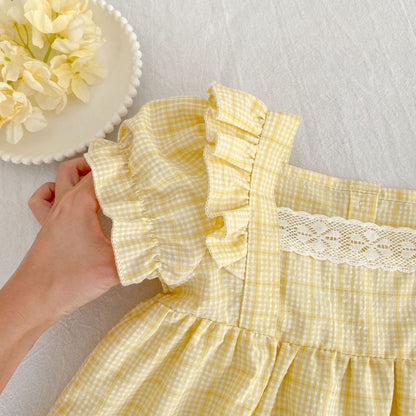 Summer Girls Cute Plaid Pattern Square Neck Onesies and Dress – Princess Sister Matching Set, MyKids-USA®, Baby & Children's Outfits, MyKids-USA -  -  -  -  -  -  - .