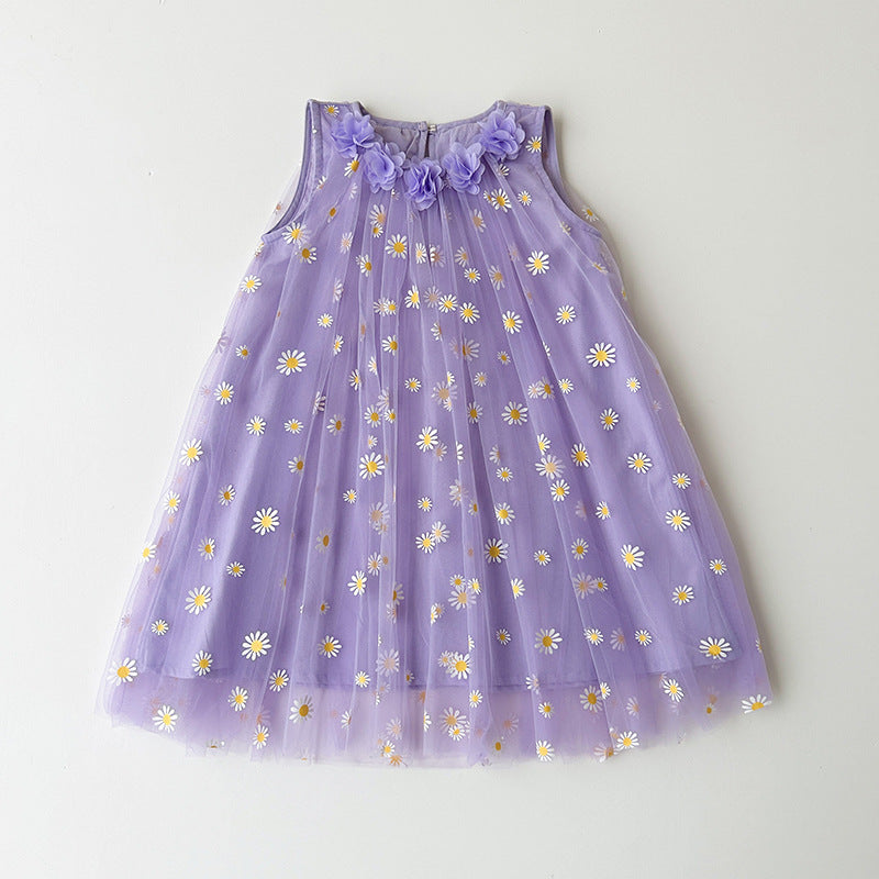 Summer Arrival Flowers Pattern Sleeveless Tulle Dress for Stylish Girls, MyKids-USA®, Baby & Toddler Dresses, MyKids-USA - Size/Age - 80 (9-12M) - Color - Purple -  -  - TR2505122237-C