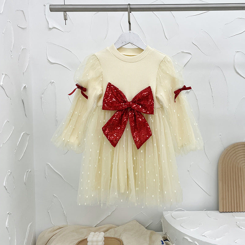 Autumn Baby Kids Girls Long Sleeves Dots Pattern Tulle Patchwork Dress, MyKids-USA®, Baby & Children's Dresses, MyKids-USA - Size/Age - 80 (9-12M) - Color - Apricot -  -  - TR2605222200-A.