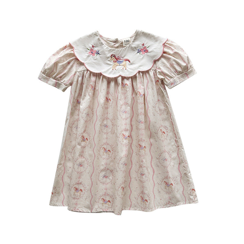 Summer Arrival Baby Girls Short Sleeves Horse Pattern Floral Dress, MyKids-USA®, Baby & Children's Dresses, MyKids-USA -  -  -  -  -  -  - .