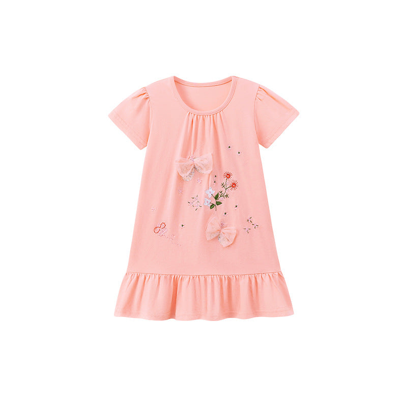 Summer Arrival Flowers Embroidery Pattern Short Sleeves Dress for Stylish Girls, MyKids-USA®, Baby & Toddler Dresses, MyKids-USA - Size/Age - 90 (12-24M) - Color - Pink -  -  - TR2601011335-A.