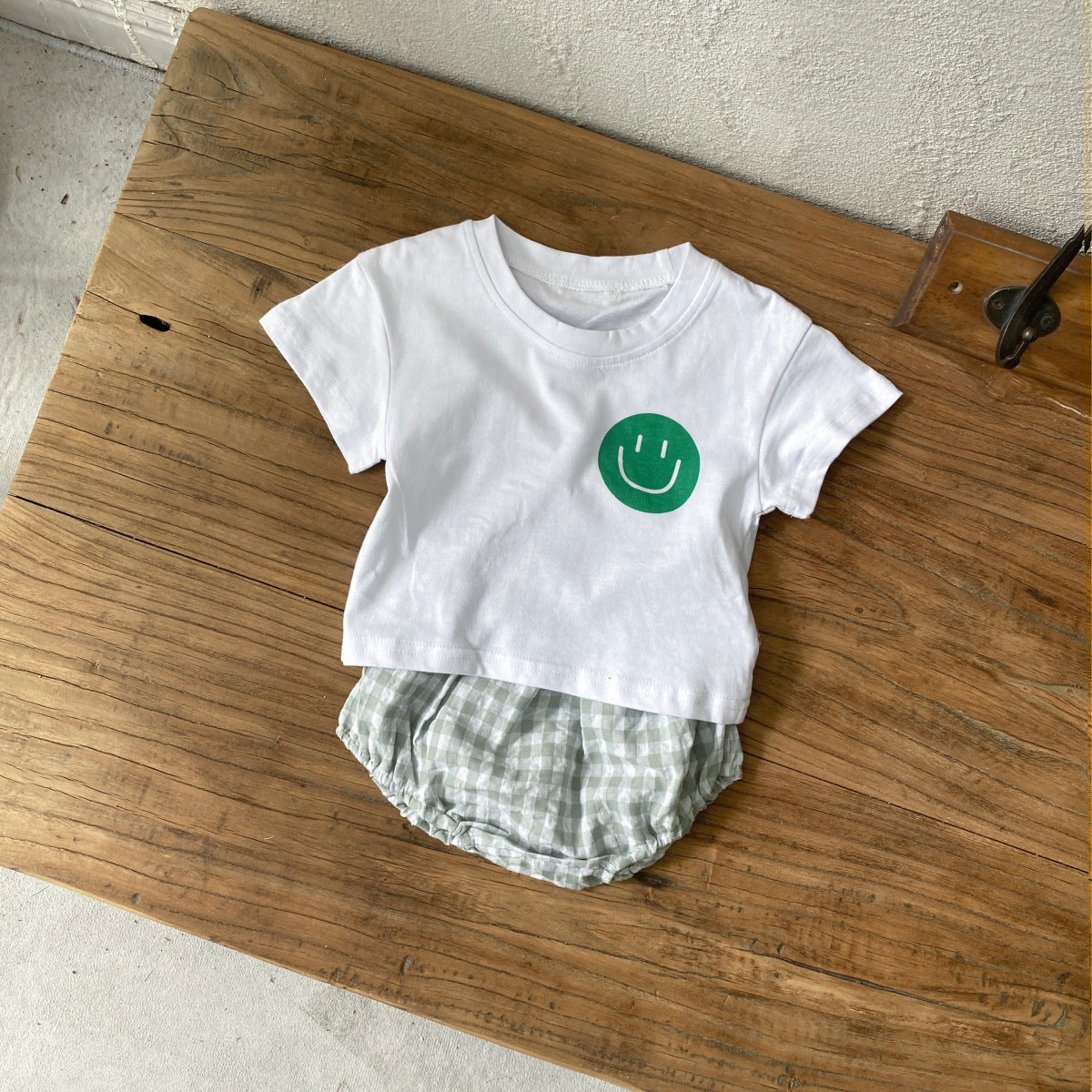 MyKids-USA® Arrival Summer Baby Short Sleeves Cartoon T-shirt and Plaid Bloomers Clothing Set