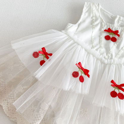 Summer Arrival Baby Girls Sleeveless Cherry Pattern Bodysuit Dress