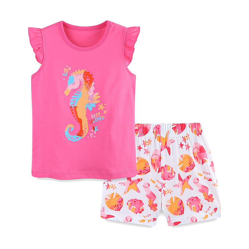 Summer Baby Kids Cute Marine Animals Pattern Vest and Shorts Clothing Set for Girls, MyKids-USA®, Baby & Toddler Outfits, MyKids-USA - Size/Age - 90 (12-24M) - Color - Pink -  -  - TR2505252211-A