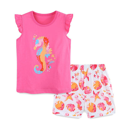 Summer Baby Kids Cute Marine Animals Pattern Vest and Shorts Clothing Set for Girls, MyKids-USA®, Baby & Toddler Outfits, MyKids-USA - Size/Age - 90 (12-24M) - Color - Pink -  -  - TR2505252211-A