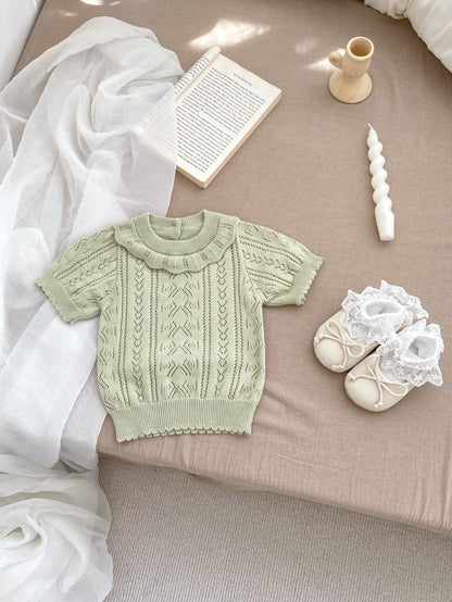 Summer Baby Kids Girls Hollow Out Knitting Pattern Pullover Top And Bloomers Casual Clothing Set