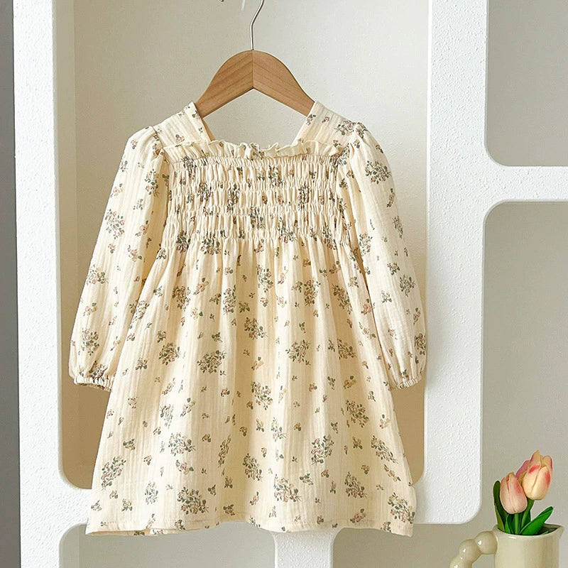 Autumn Baby Girls Flowers Pattern Long-sleeved Square Neck Onesies and Dress – Princess Sister Matching Set, MyKids-USA®, Baby & Toddler Outfits, MyKids-USA - Size/Age - 66 (3-6M) - Color - Beige -  -  - TR2507302343-B