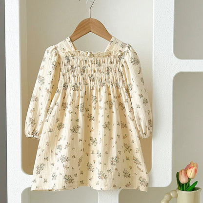 Autumn Baby Girls Flowers Pattern Long-sleeved Square Neck Onesies and Dress – Princess Sister Matching Set, MyKids-USA®, Baby & Toddler Outfits, MyKids-USA - Size/Age - 66 (3-6M) - Color - Beige -  -  - TR2507302343-B