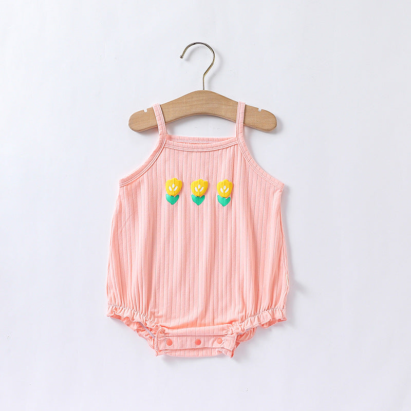 Baby Flower Embroidered Pattern Sling Onesies