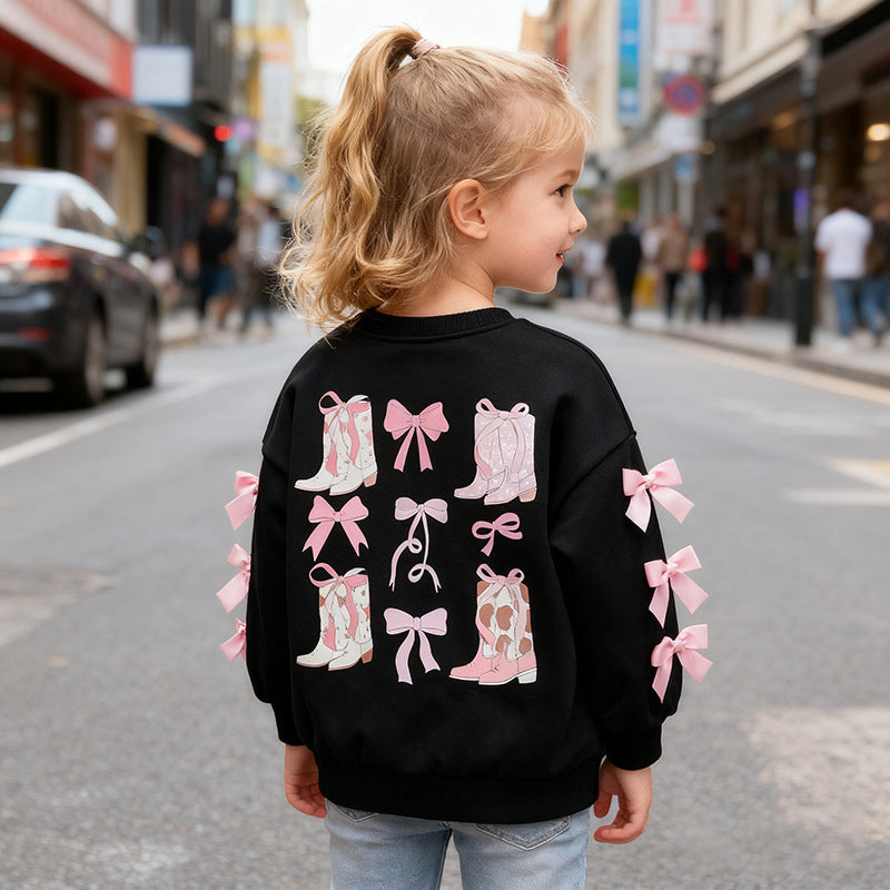 Autumn Arrival Kids Girls Butterfly-bows Decorated Crew Neck Long Sleeves Top Sweatshirt, MyKids-USA®, Sweatshirts, MyKids-USA -  -  -  -  -  -  - 