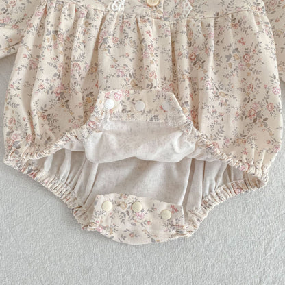 Arrival Spring and Autumn Flowers Pattern Baby Kids Girls Peter Pan Collar Onesies and Dress – Princess Sister Matching Set