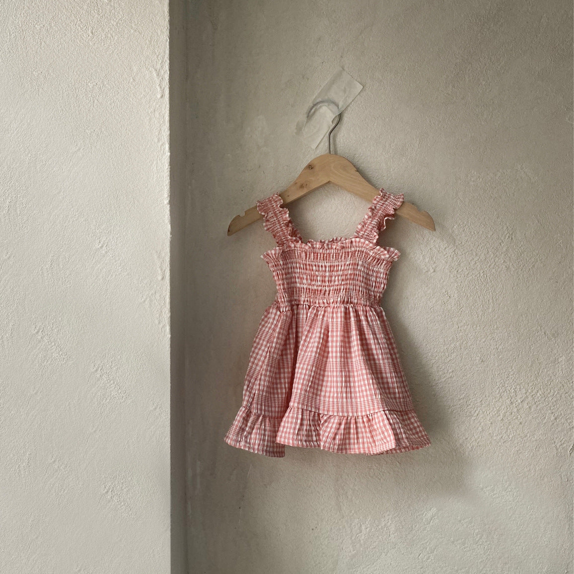 Summer Arrival Baby Girls Sleeveless Plaid Pattern Strap Dress