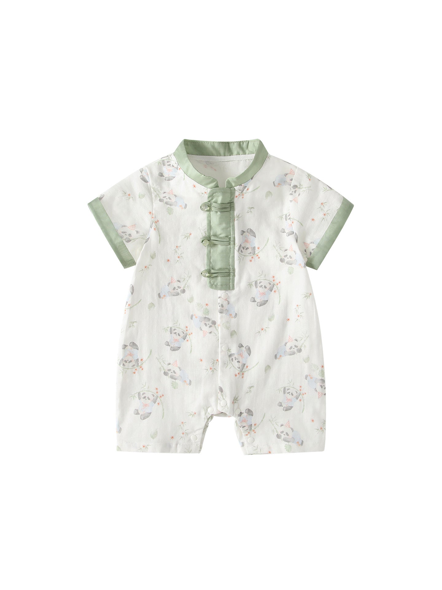 Summer Arrival Baby Boys Short Sleeves Cartoon Panda Pattern Rompers Bodysuits