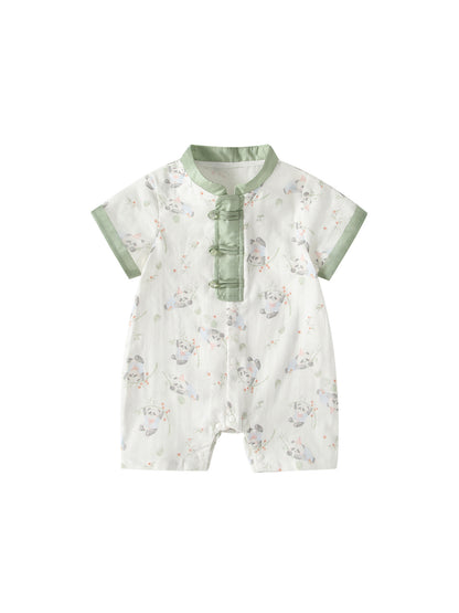 Summer Arrival Baby Boys Short Sleeves Cartoon Panda Pattern Rompers Bodysuits