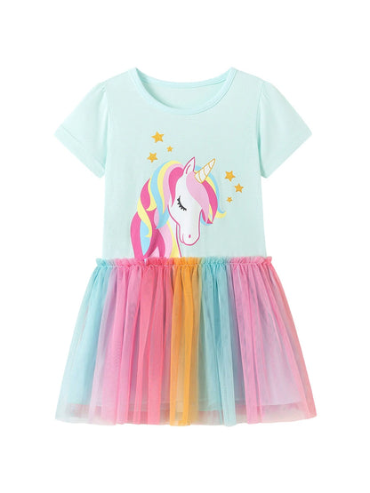Summer Arrival Cartoon Pattern Short Sleeves Tulle Patchwork Dress for Stylish Girls, MyKids-USA®, Baby & Children's Dresses, MyKids-USA -  -  -  -  -  -  - .