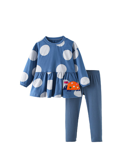 MyKids-USA® Winter and Autumn Baby Kids Girls Polka Dots Pattern Long Sleeves Top and Solid Color Pants Clothing Set