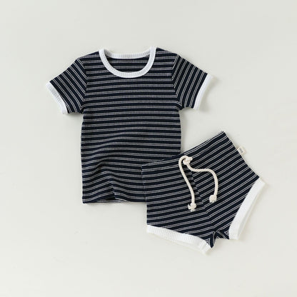 Summer Baby Kids Striped T-shirt and Bloomers Clothing Set, MyKids-USA®, Baby & Toddler Outfits, MyKids-USA - Size/Age - 73 (6-9M) - Color - Blue -  -  - TR2603080032-B.
