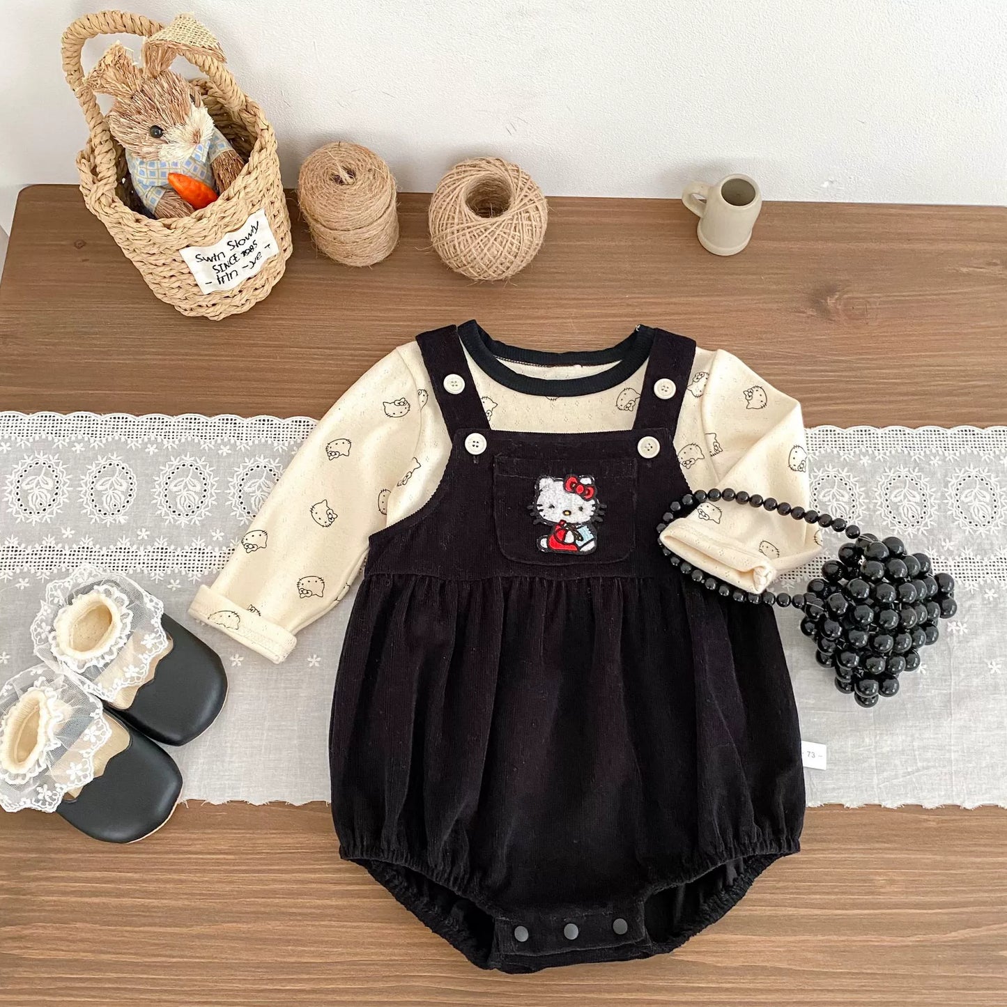 Spring and Autumn Baby Kids Girls Cartoon Pattern Long Sleeves Beige Top and Embroidered Sleeveless Onesies Clothing Set, MyKids-USA®, Baby & Toddler Outfits, MyKids-USA - Size/Age - 66 (3-6M) - Color - Black -  -  - TR2508242240-A