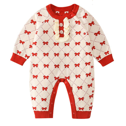 Baby Girl Embroidered Pattern Knitted Autumn Romper
