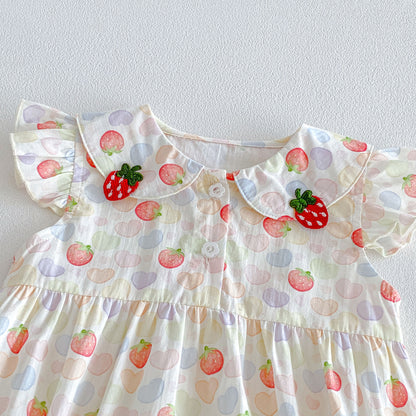 Design Summer Baby Kids Girls Fly Sleeves Fruits Pattern Bodysuit
