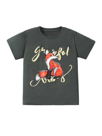 Boys’ Fox Print T-Shirt In European And American Style For Summer