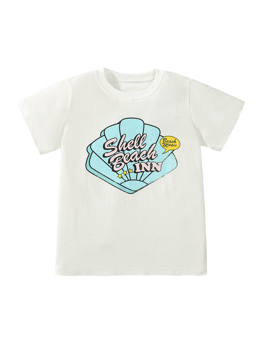 Girls’ Shell Print T-Shirt In European And American Style For Summer