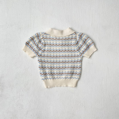 Arrival Summer Baby Kids Unisex Jacquard Pattern Knitted Short Sleeves Top