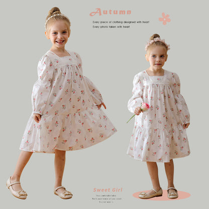 Design Autumn Girls Fashion Floral Long Sleeves Square Neck Dress, MyKids-USA®, Baby & Toddler Dresses, MyKids-USA -  -  -  -  -  -  - 