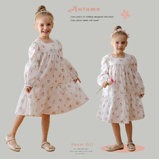 Design Autumn Girls Fashion Floral Long Sleeves Square Neck Dress, MyKids-USA®, Baby & Toddler Dresses, MyKids-USA -  -  -  -  -  -  - 