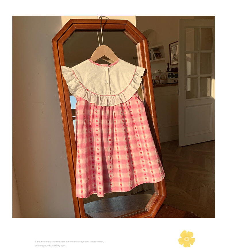 Summer Baby Kids Girls Cute Sleeveless Fruits Pattern Embroidered Plaid Dress, MyKids-USA®, Baby & Toddler Dresses, MyKids-USA -  -  -  -  -  -  - 