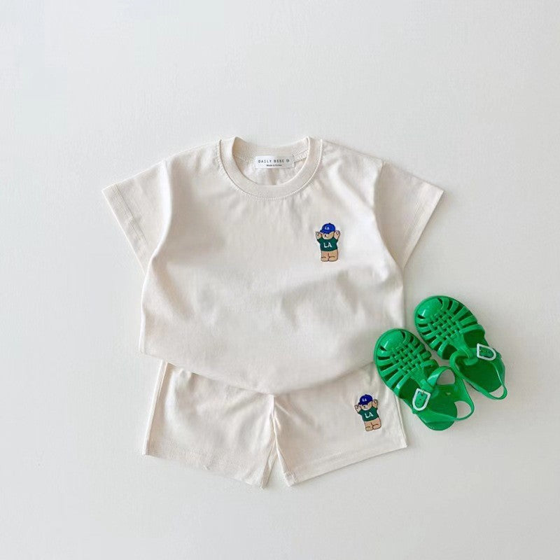 Summer Baby Kids Teddy Bear Pattern T-shirt and Shorts Clothing Set, MyKids-USA®, Baby & Toddler Outfits, MyKids-USA - Size/Age - 73 (6-9M) - Color - White -  -  - TR2504252147-E