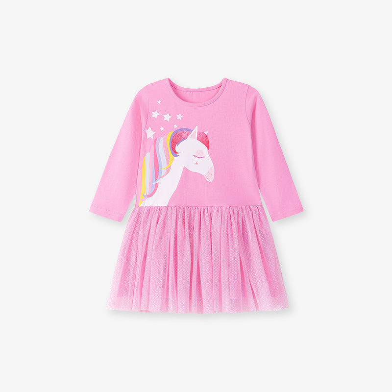 Autumn Arrival Cartoon Animals Pattern Long Sleeves Crew Neck Dress for Stylish Girls, MyKids-USA®, Baby & Toddler Dresses, MyKids-USA - Size/Age - 90 (12-24M) - Color - Pink -  -  - TR2507102103-A