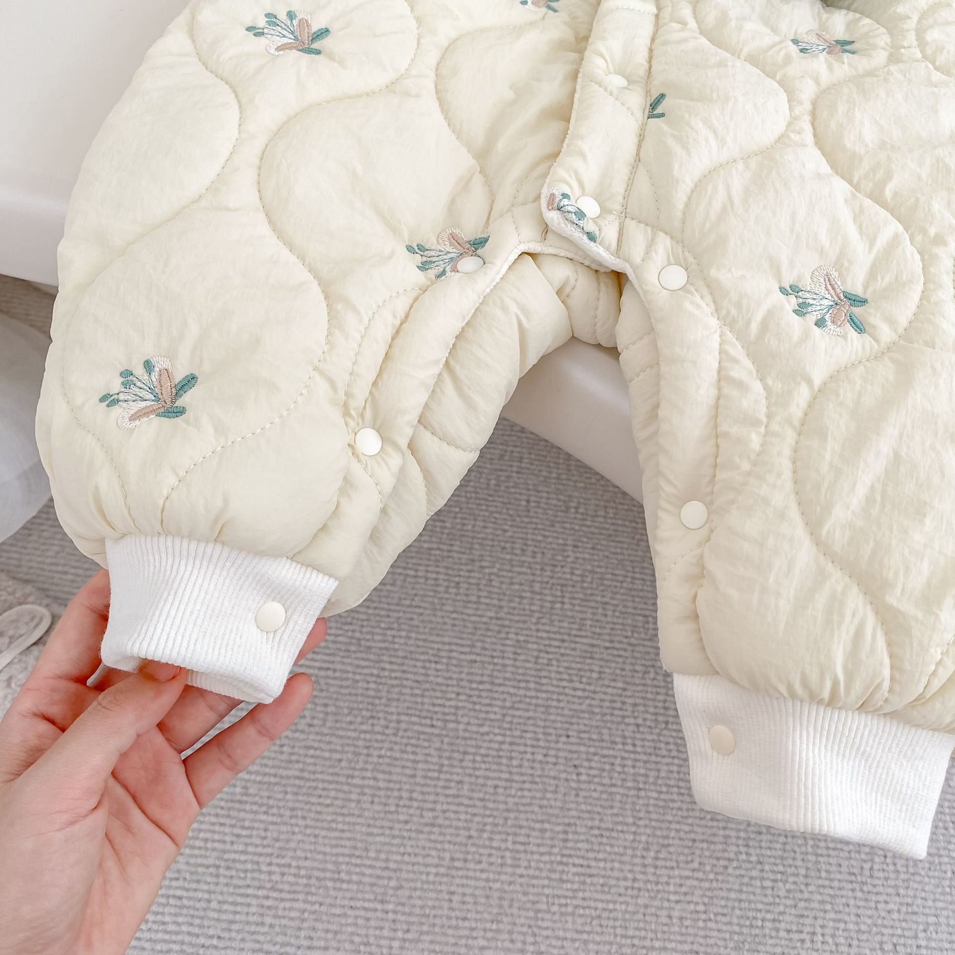 Winter Arrival Baby Girls Long Sleeves Floral Pattern Color Patchwork Cotton-Padded Warm Rompers, MyKids-USA®, Baby One-Pieces, MyKids-USA -  -  -  -  -  -  - 