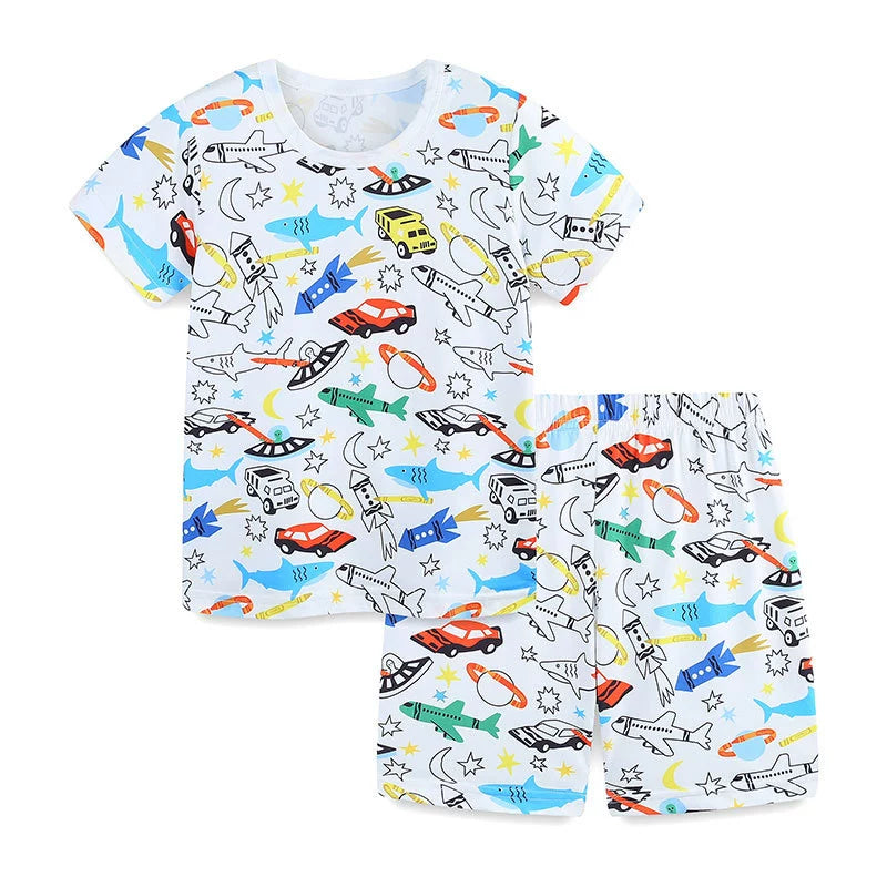 Summer Baby Kids Animals and Cars Cartoon Pattern T-shirt and Shorts Casual Clothing Set for Boys, MyKids-USA®, Baby & Toddler Outfits, MyKids-USA - Size/Age - 100 (2-3Y) - Color - Blue -  -  - TR2506251944-A